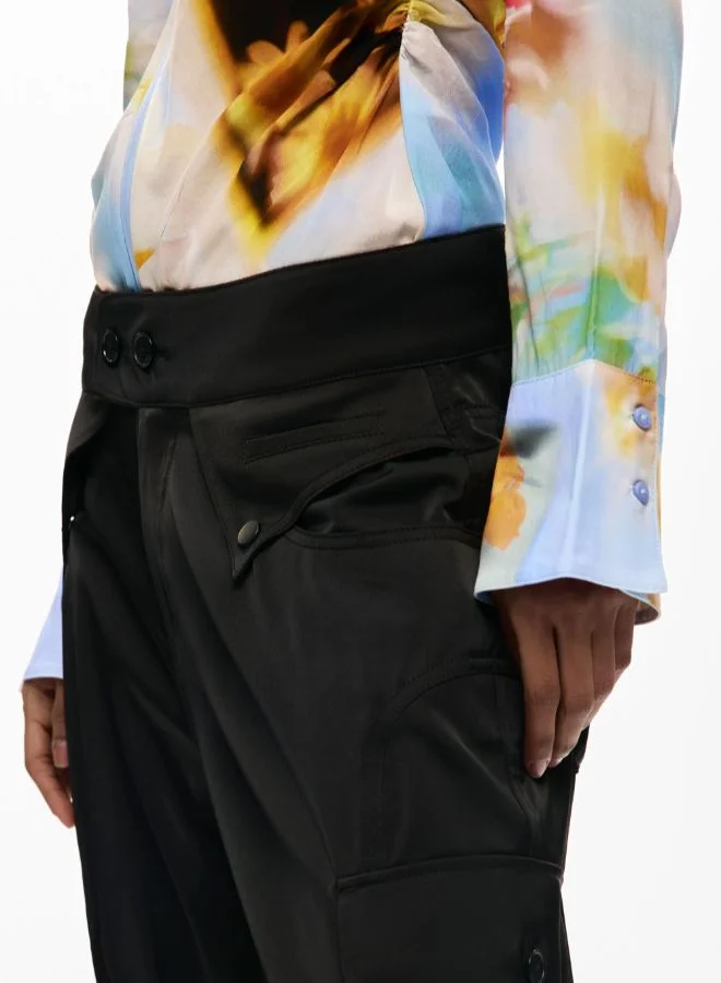 DESIGUAL Black Cargo Capri Pants for Women | Best Price UAE